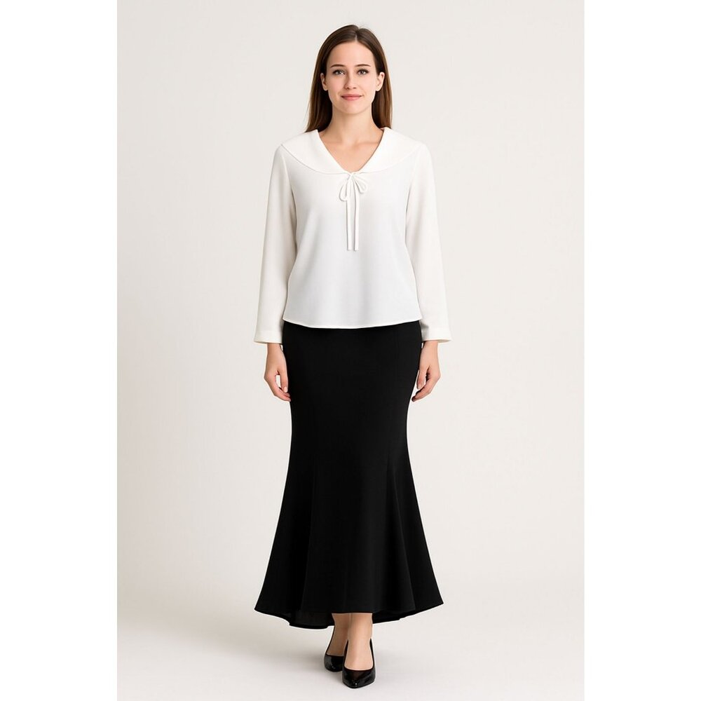 Vintage New w Tags, 1,400 Randolph Duke Black Maxi Skirt w White Blouse SZ 12